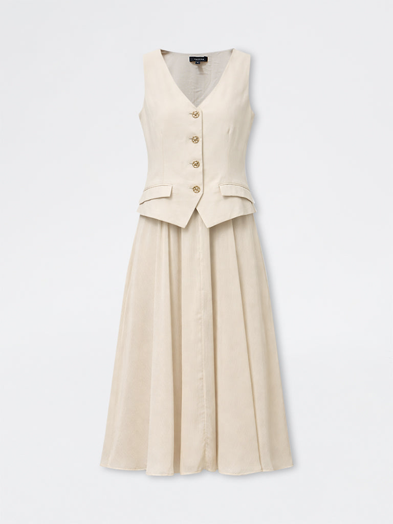 Buy Wardrobe Beige A-line Waistcoat Dress from Westside
