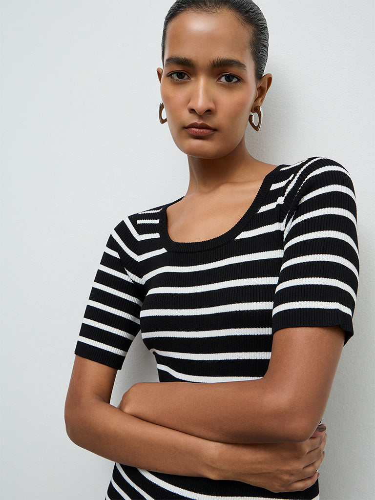 Buy Wardrobe Black Striped Bodycon Dress from Westside