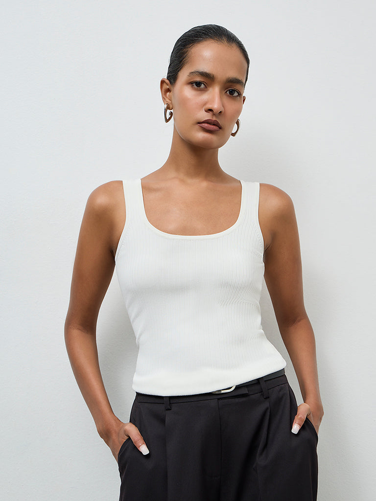 Wardrobe Ivory Ribbed Textured Tank Top