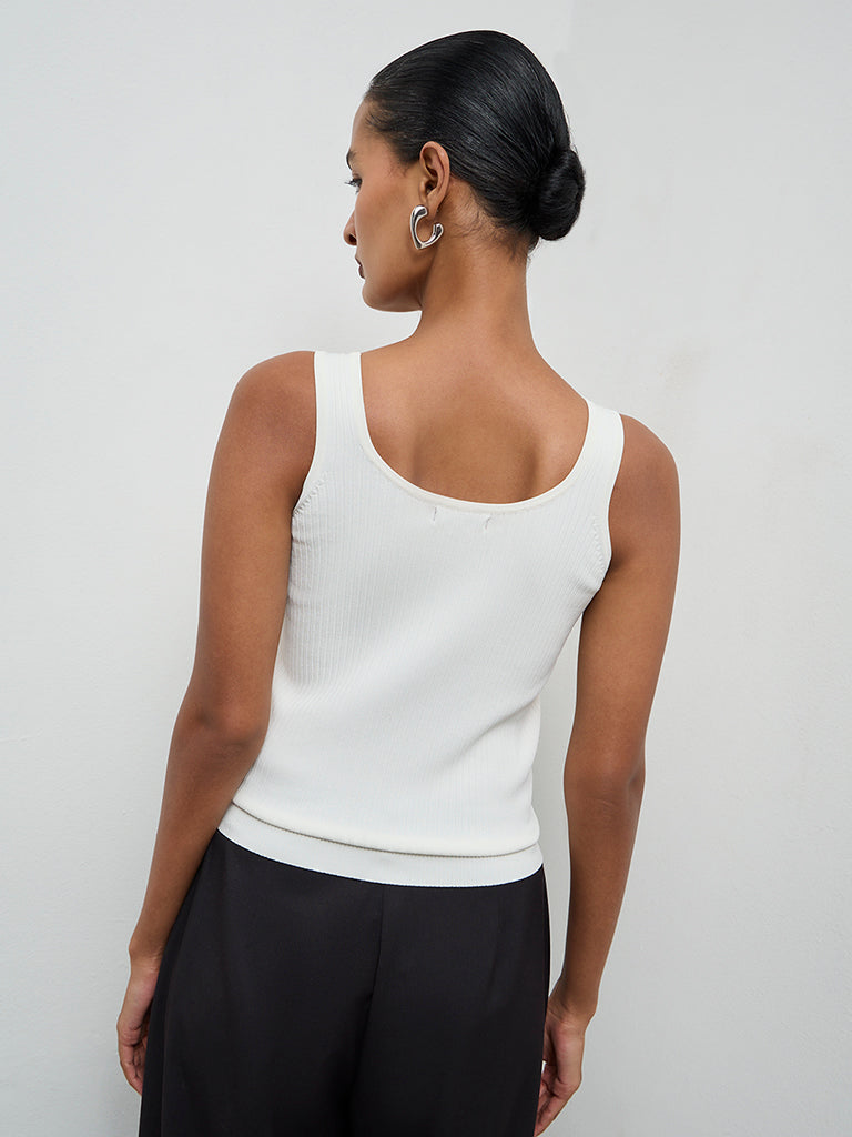 Buy Wardrobe Ivory Ribbed Textured Tank Top from Westside