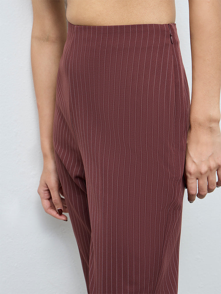 Wardrobe Brown Striped High-Rise Trousers