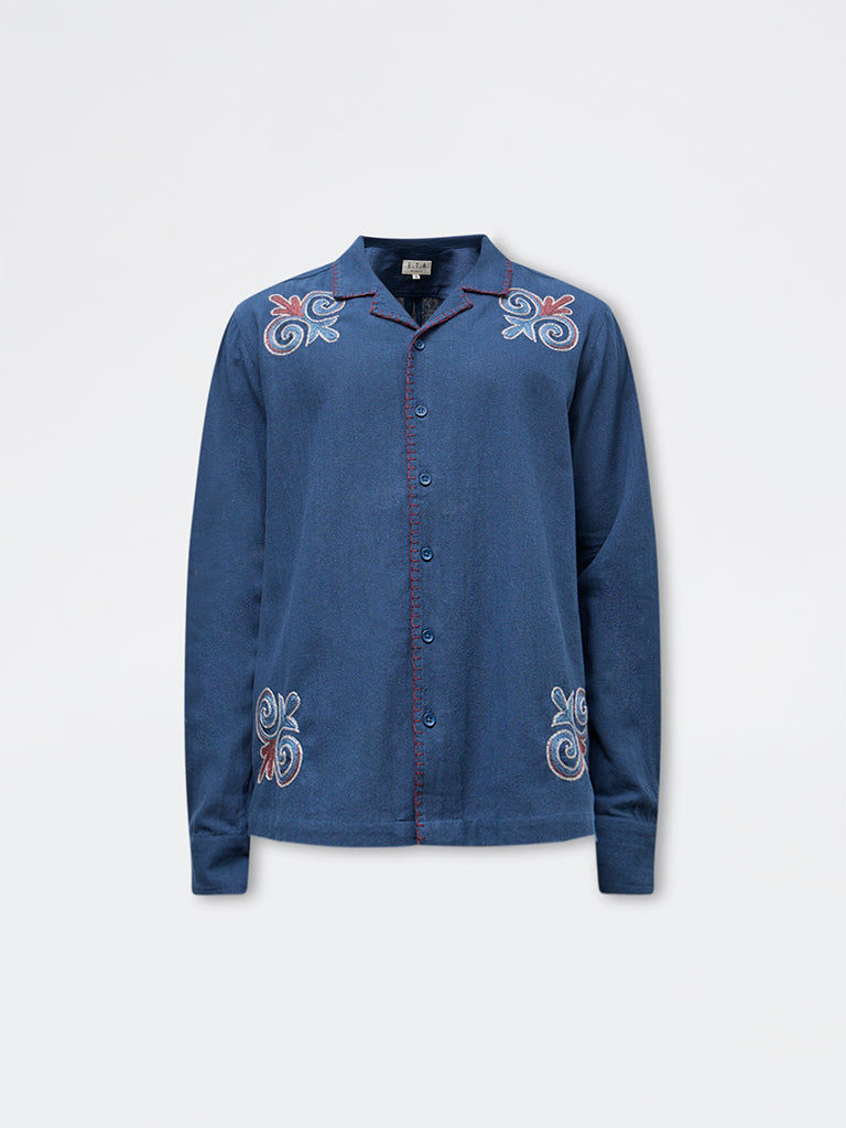 ETA Blue Embroidered Relaxed-Fit Cotton Jacket