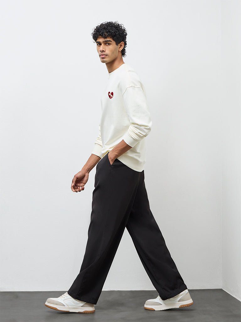 Nuon Off-White Embroidered Relaxed-Fit Cotton Sweatshirt