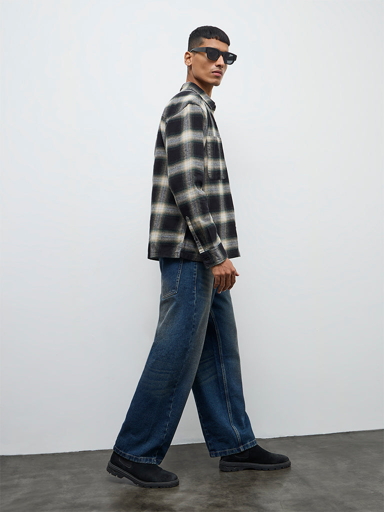 Nuon Black Check Relaxed Fit Cotton Shirt