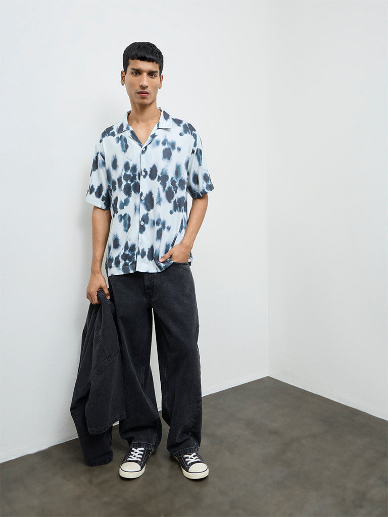 Nuon White Smudge Printed Relaxed-Fit Shirt