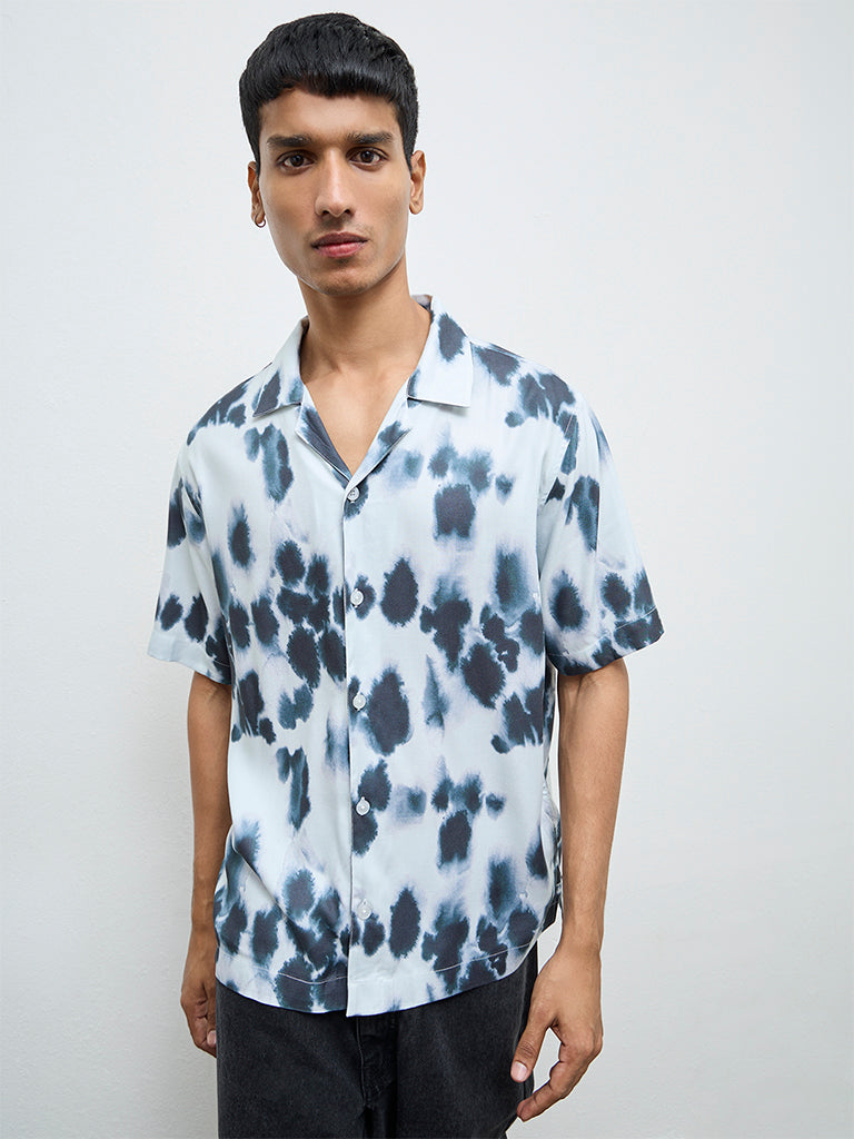 Nuon White Smudge Printed Relaxed-Fit Shirt