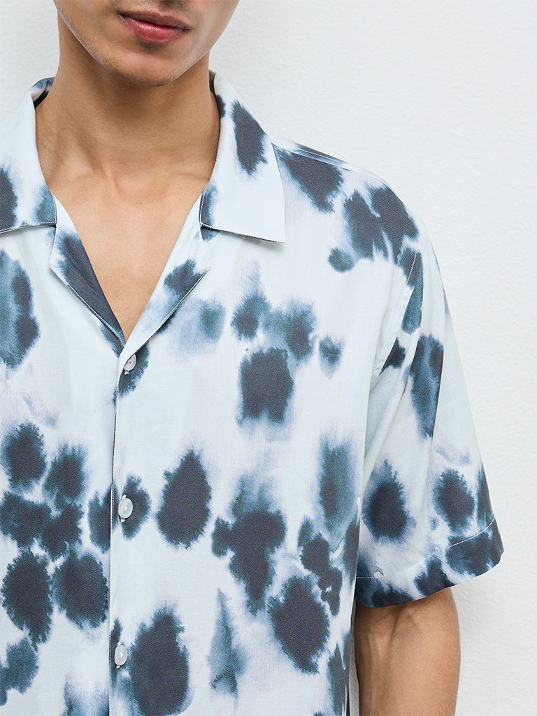 Nuon White Smudge Printed Relaxed-Fit Shirt