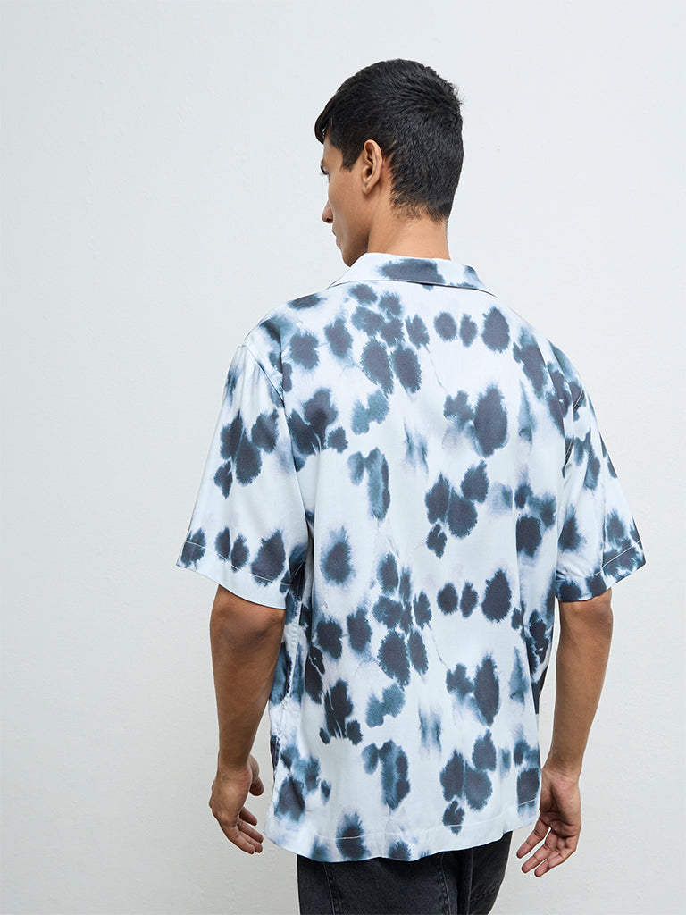 Nuon White Smudge Printed Relaxed-Fit Shirt