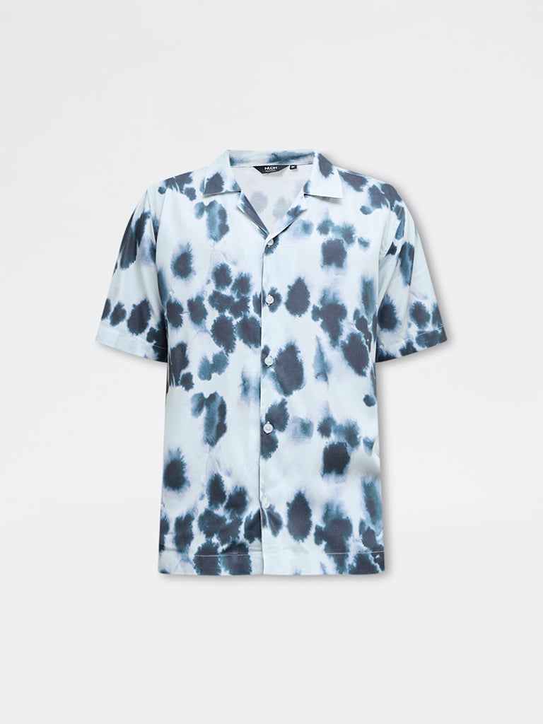 Nuon White Smudge Printed Relaxed-Fit Shirt