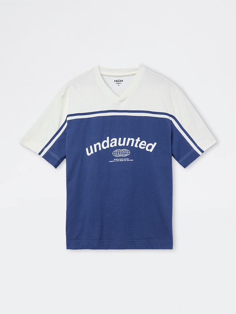 Nuon Blue Printed Relaxed-Fit Cotton T-Shirt