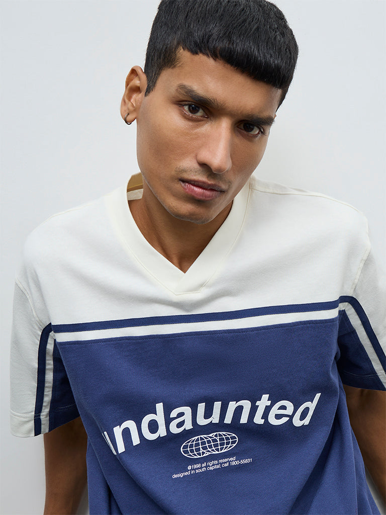 Nuon Blue Printed Relaxed-Fit Cotton T-Shirt