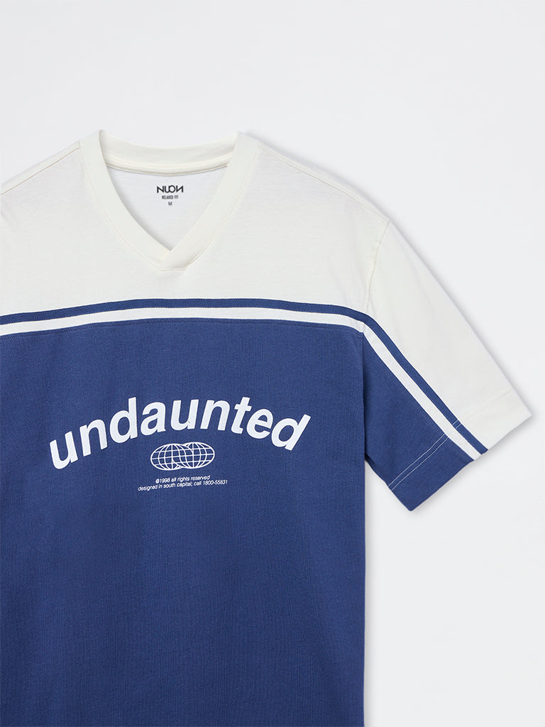 Nuon Blue Printed Relaxed-Fit Cotton T-Shirt