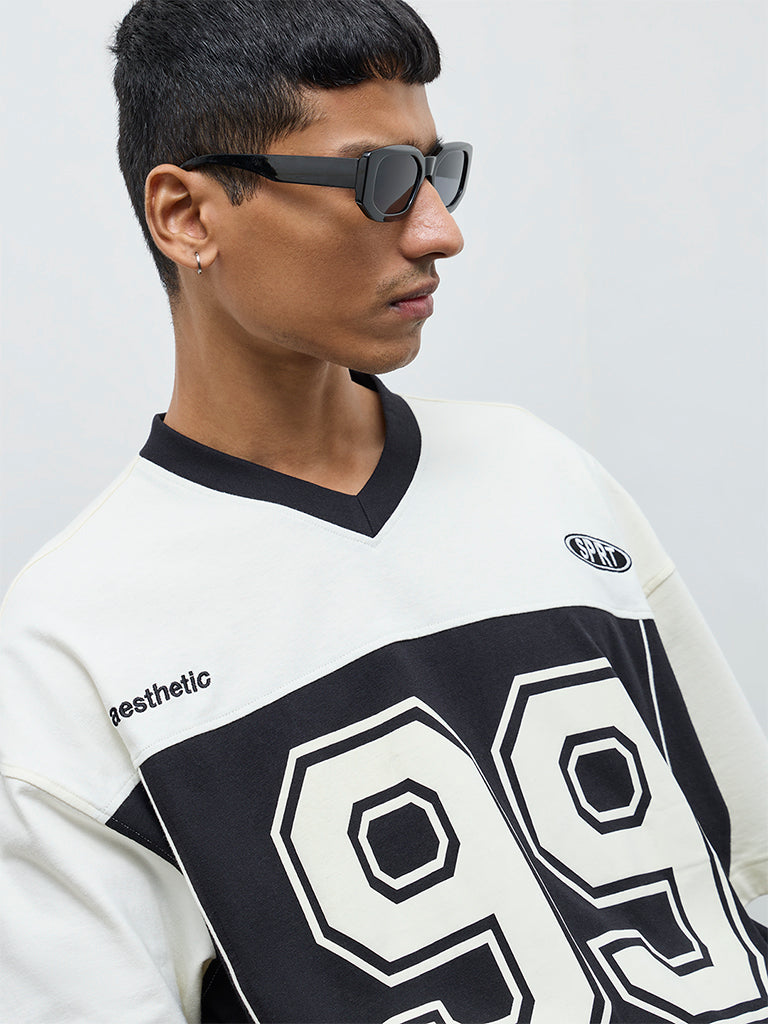 Nuon Black Numerical Printed Relaxed-Fit Cotton T-Shirt