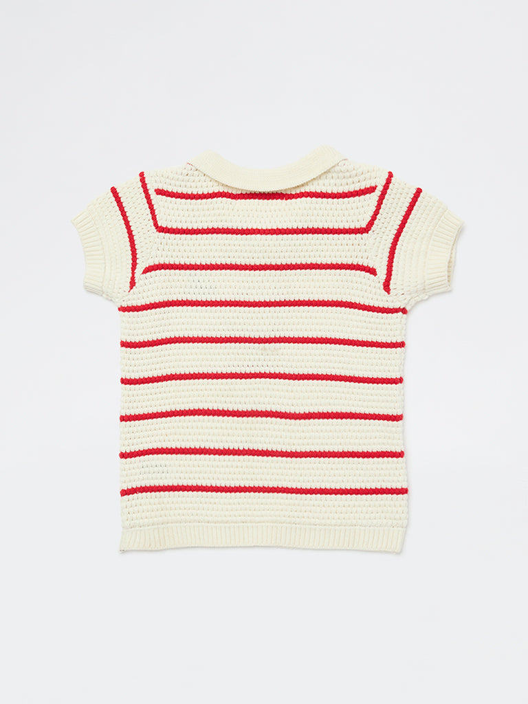 HOP Baby Boys Off-White Striped Cotton Sweater