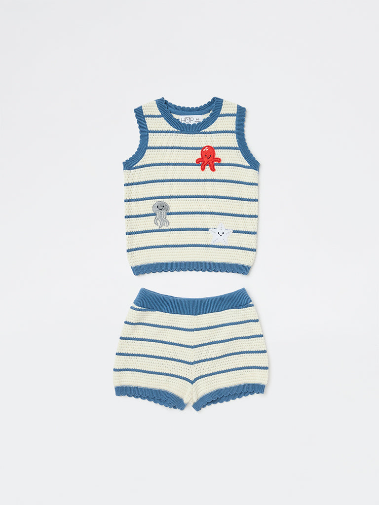 HOP Baby Girls White Crochet-Knit Cotton Top and Shorts Set