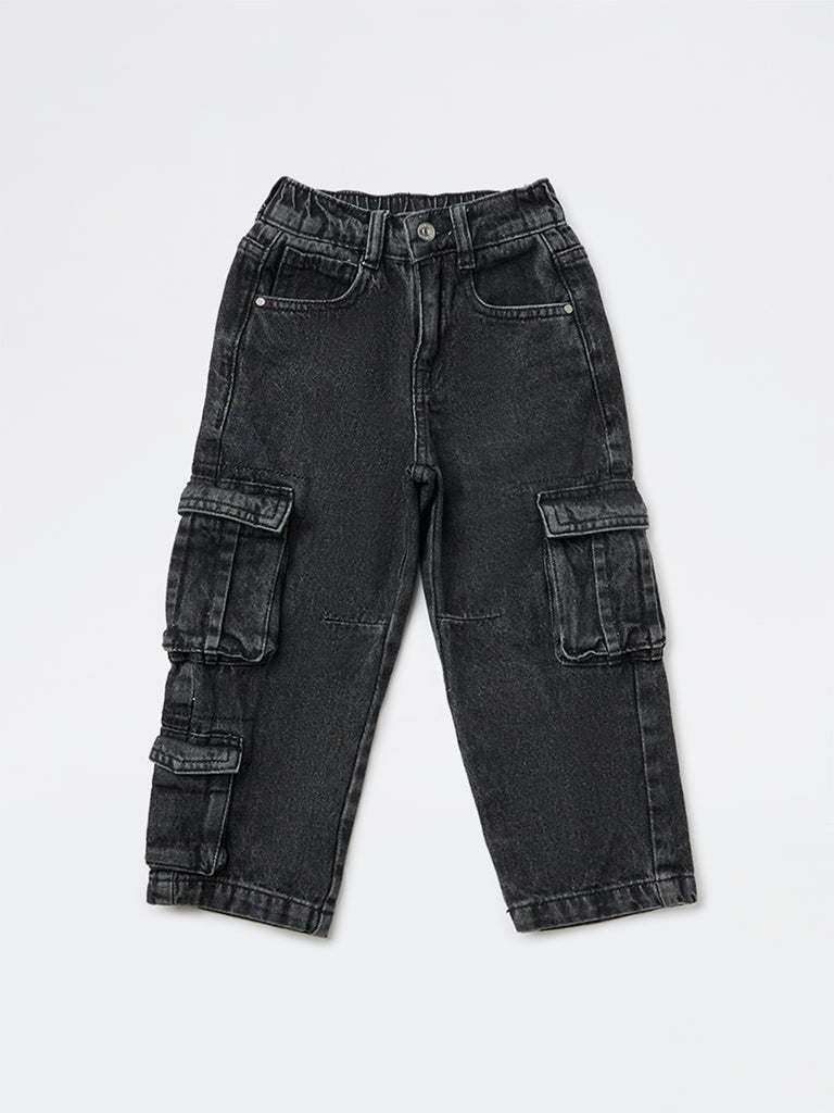 HOP Kids Boys Charcoal Solid Relaxed-Fit Jeans