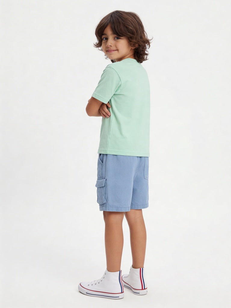 HOP Kids Boys Blue Mid-Rise Cotton Cargo Shorts