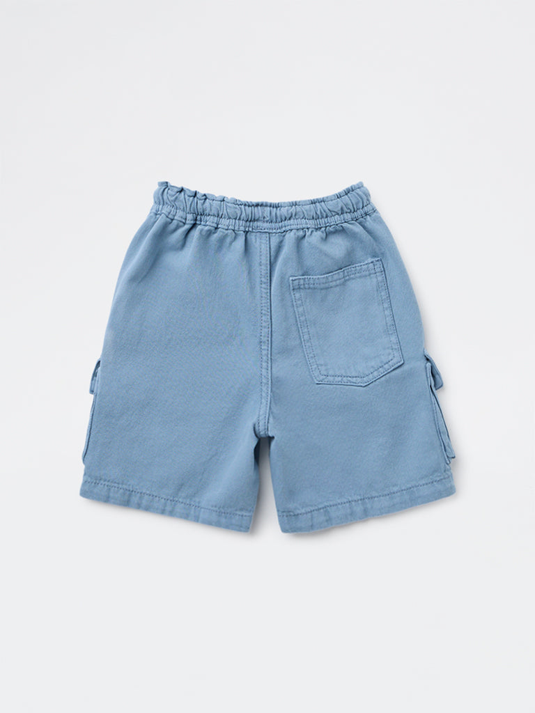 HOP Kids Boys Blue Mid-Rise Cotton Cargo Shorts