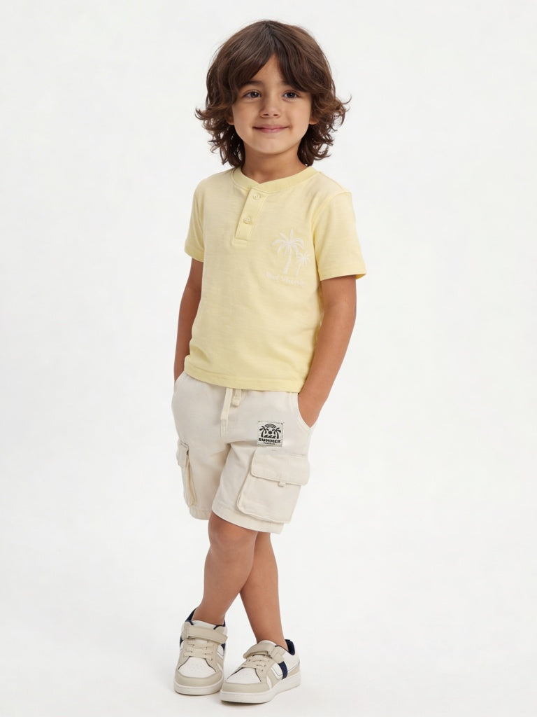 HOP Kids Boys Off-White Mid-Rise Cotton Cargo Shorts