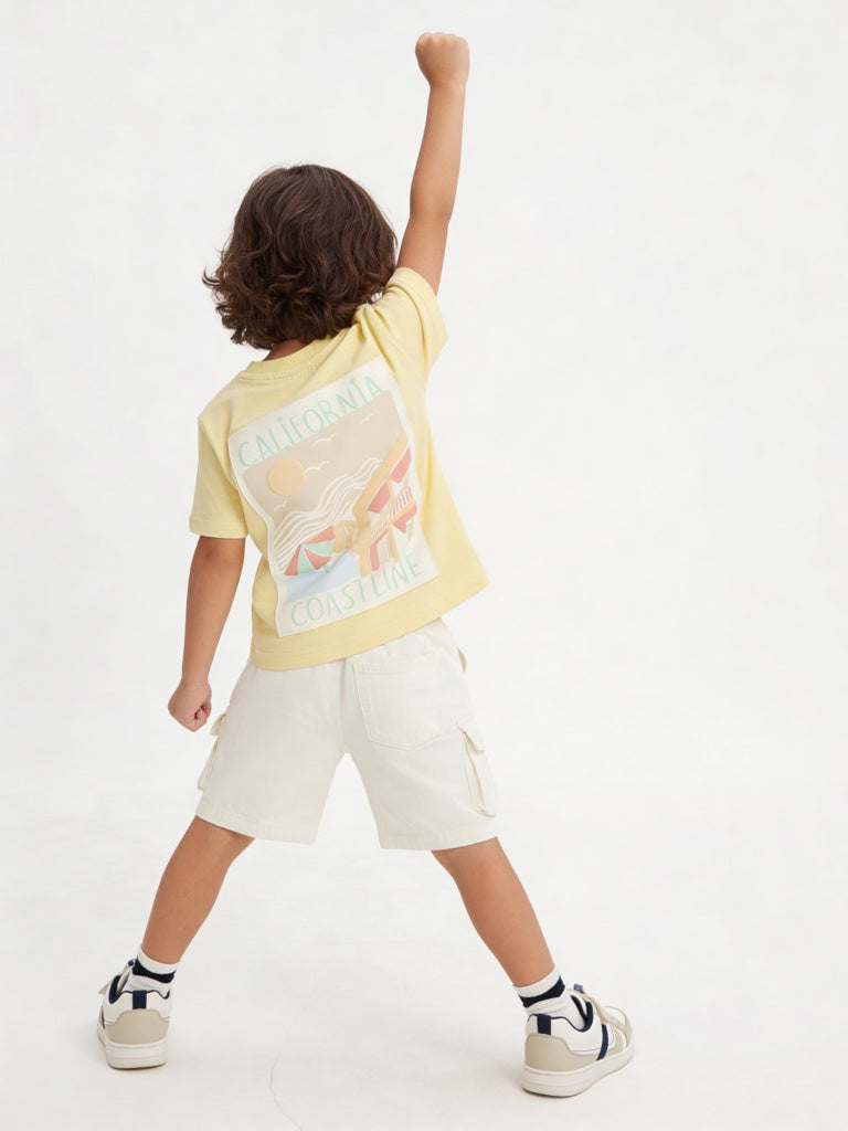HOP Kids Boys Off-White Mid-Rise Cotton Cargo Shorts