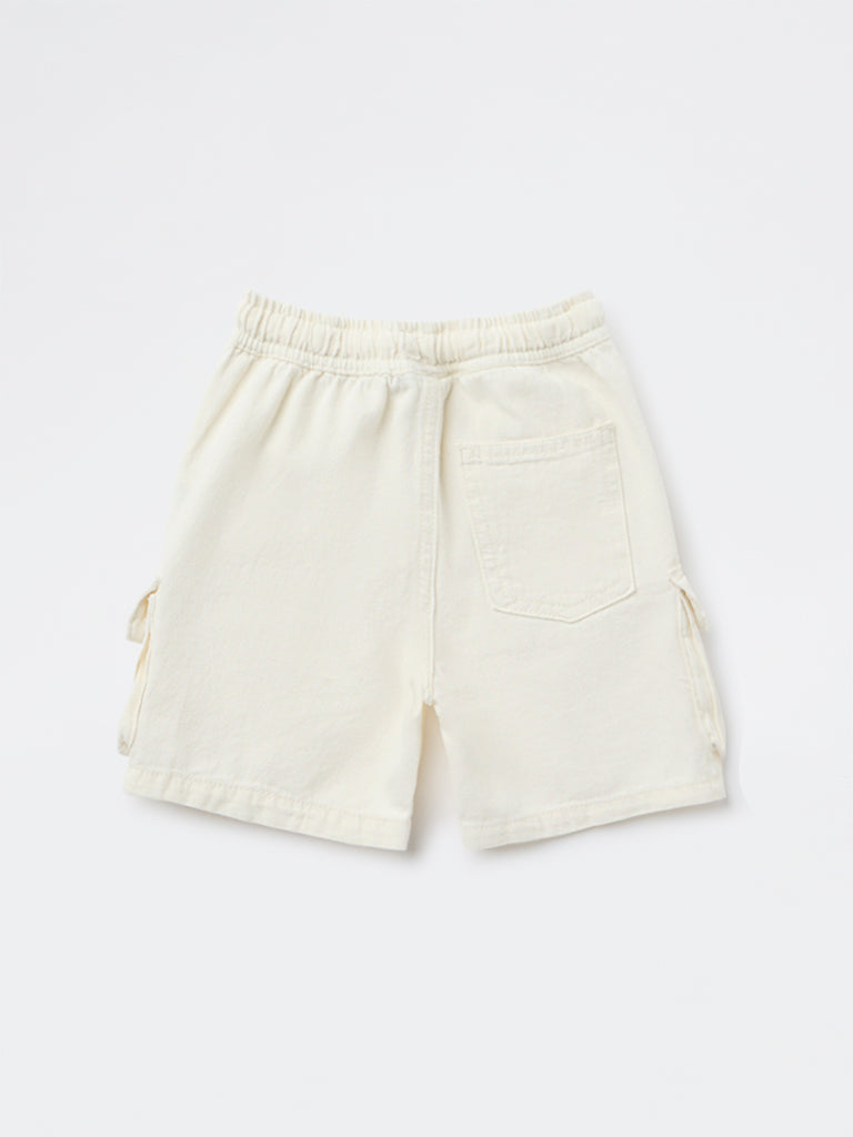 HOP Kids Boys Off-White Mid-Rise Cotton Cargo Shorts