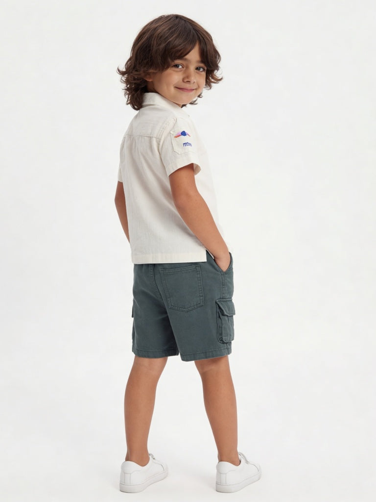 HOP Kids Boys Olive Mid-Rise Cotton Cargo Shorts