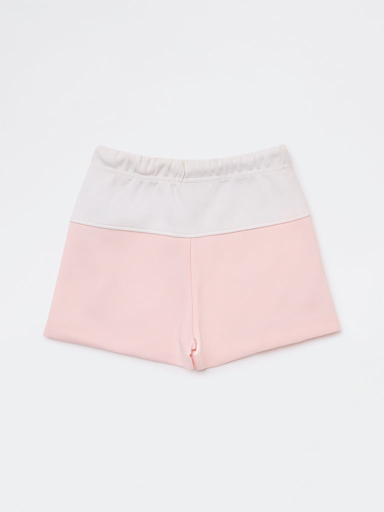 HOP Kids Girls Off-White Numerical Printed High-Rise Shorts