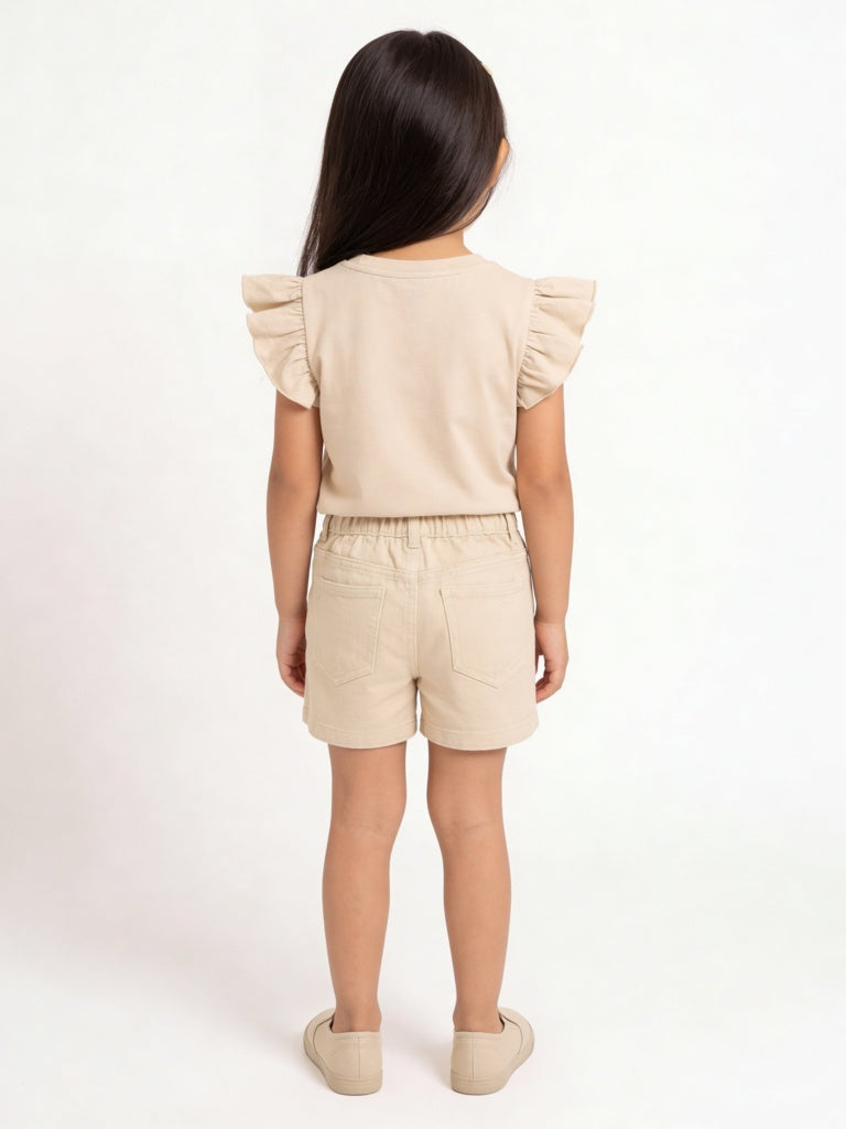 HOP Kids Girls Beige High-Rise Denim Shorts