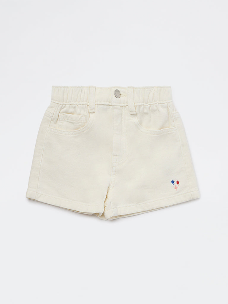 HOP Kids Girls Off-White High-Rise Cotton Shorts