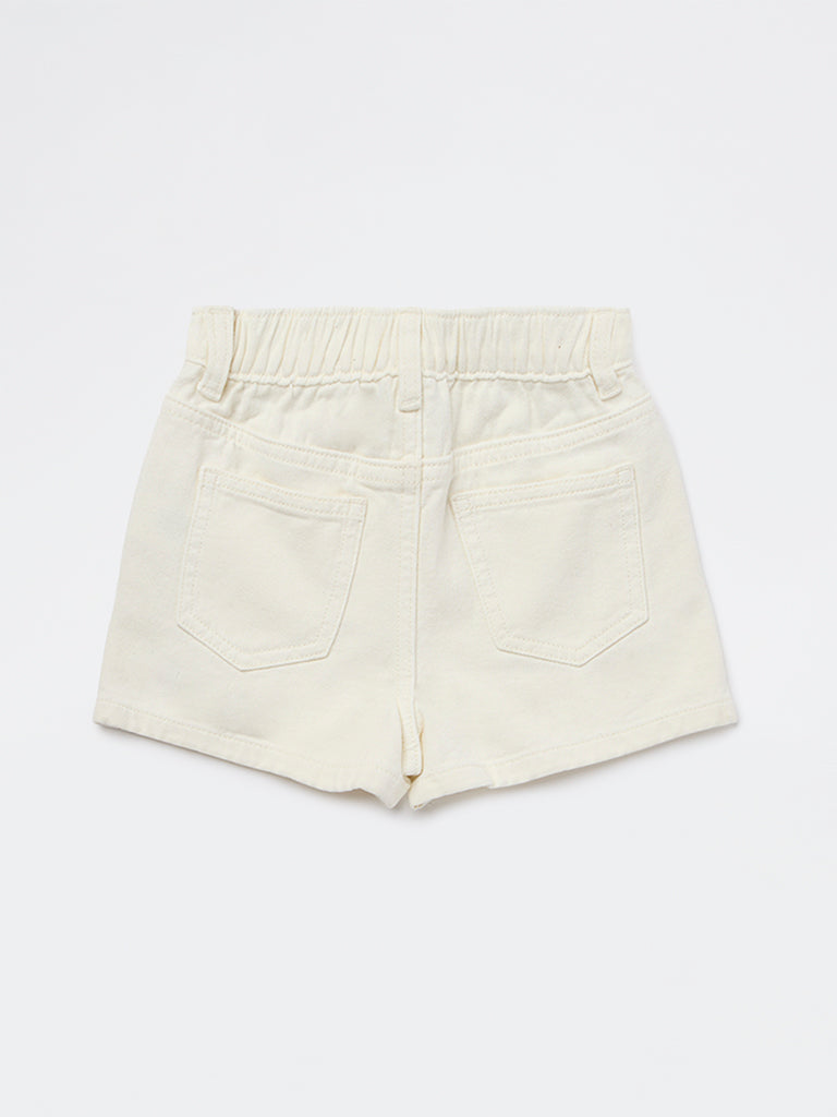 HOP Kids Girls Off-White High-Rise Cotton Shorts