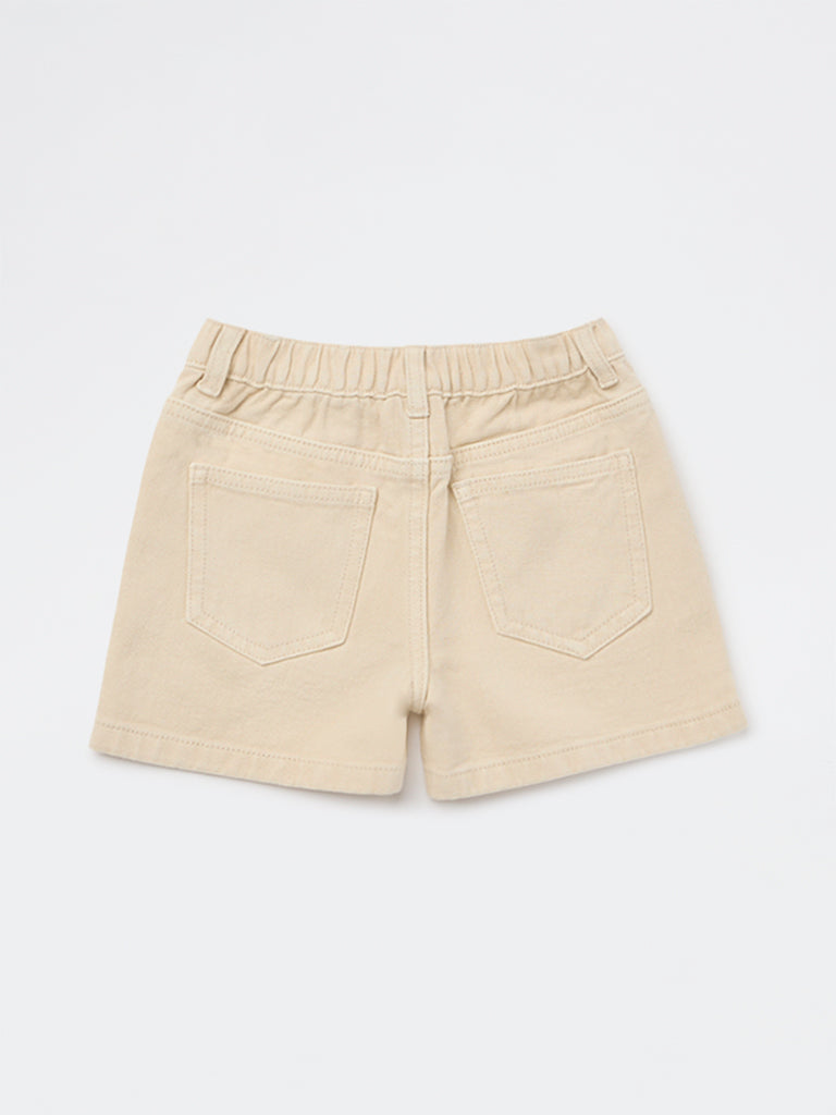 HOP Kids Girls Beige High-Rise Denim Shorts
