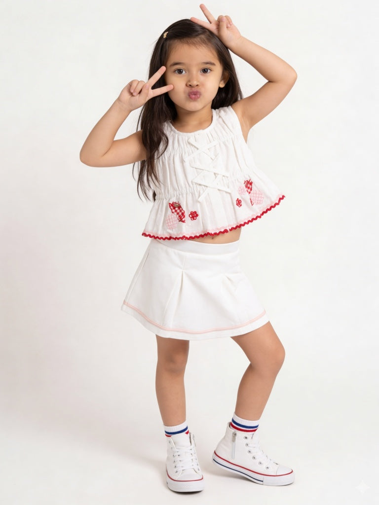 HOP Kids Girls White Striped High-Rise Skirt