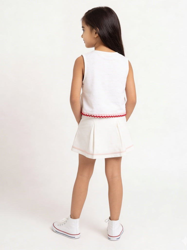 HOP Kids Girls White Striped High-Rise Skirt