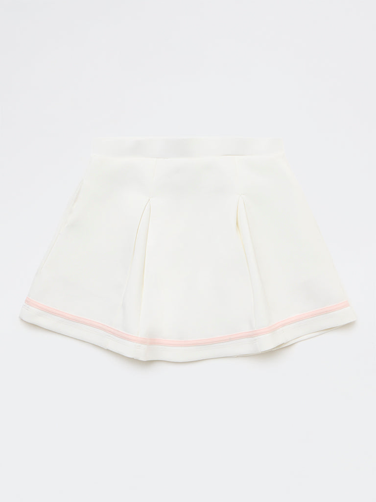 HOP Kids Girls White Striped High-Rise Skirt