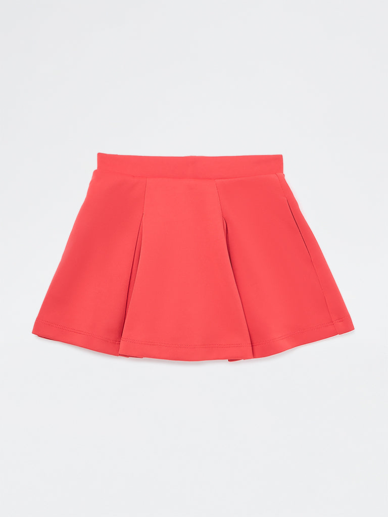 HOP Kids Girls Red Pleated High-Rise Skirt