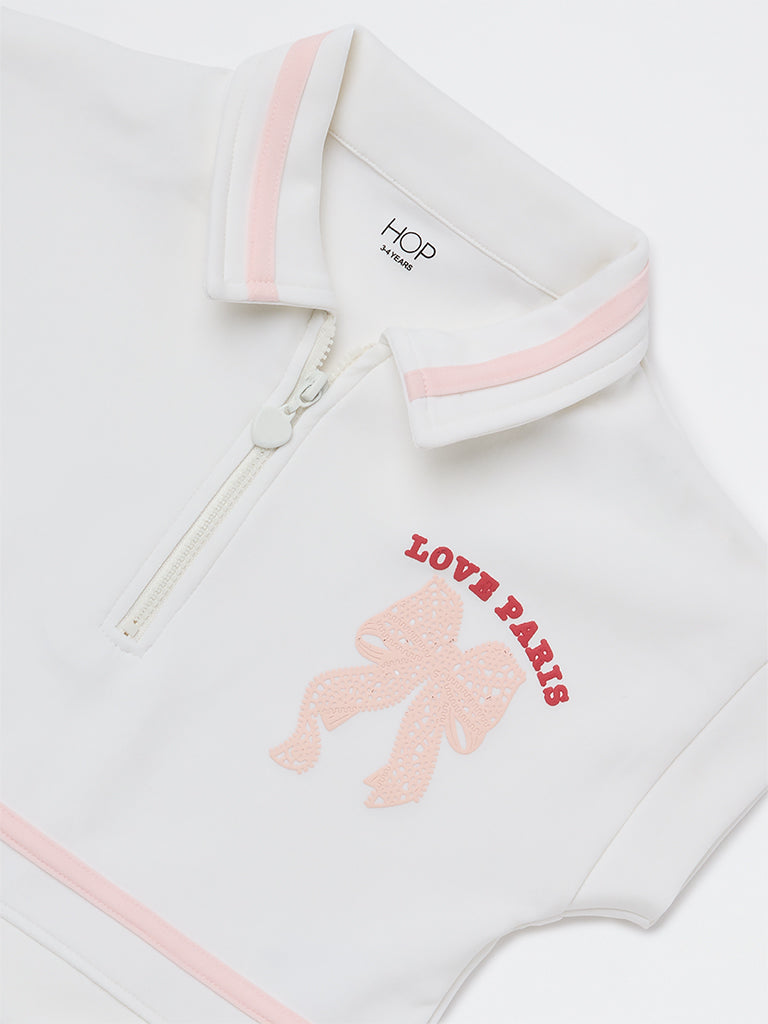 HOP Kids Girls White Printed T-Shirt