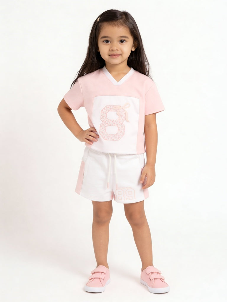 HOP Kids Girls Pink Textured Printed T-Shirt