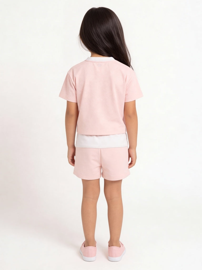 HOP Kids Girls Pink Textured Printed T-Shirt