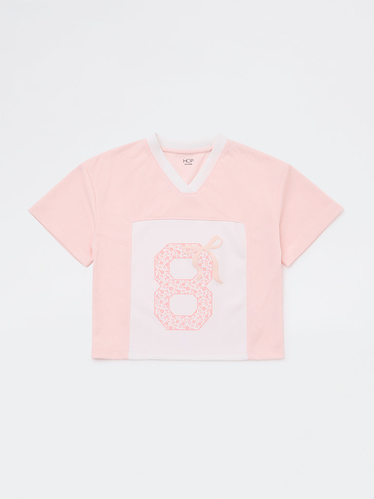 HOP Kids Girls Pink Textured Printed T-Shirt