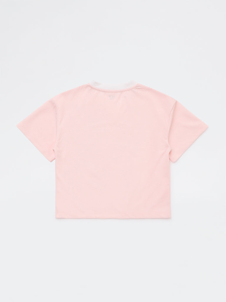HOP Kids Girls Pink Textured Printed T-Shirt