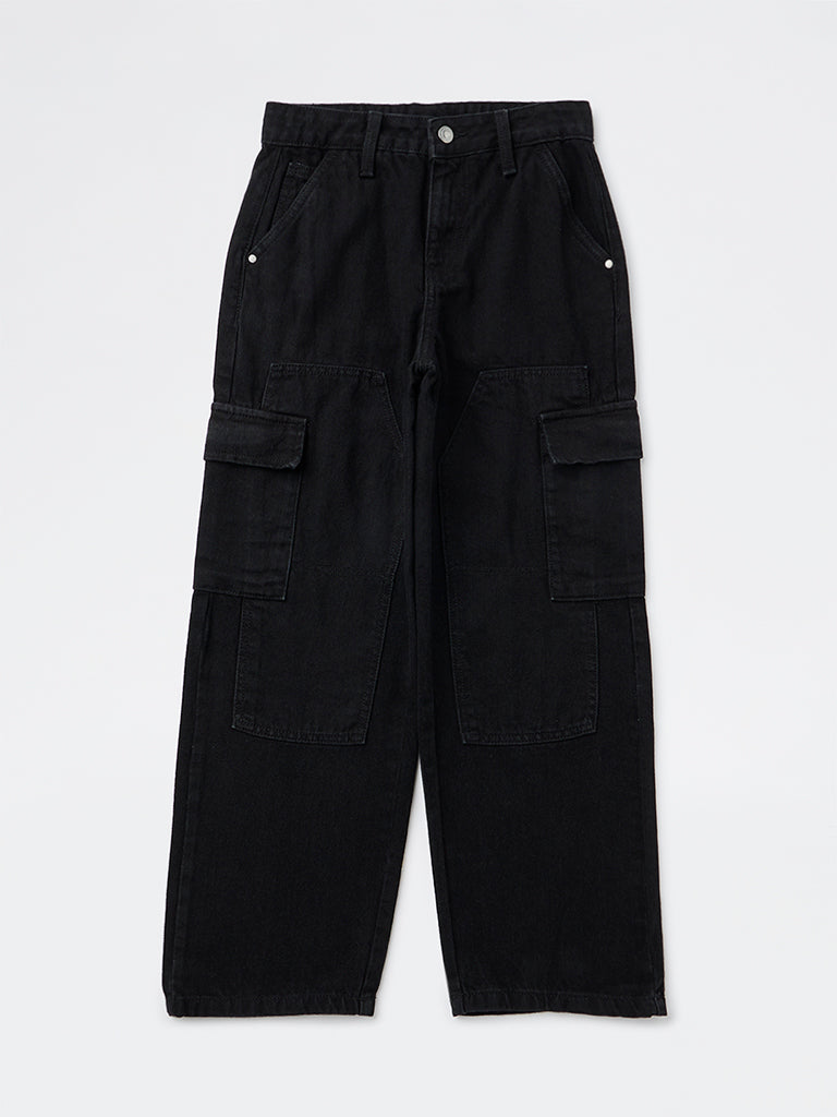 Boys Black Cargo Jeans