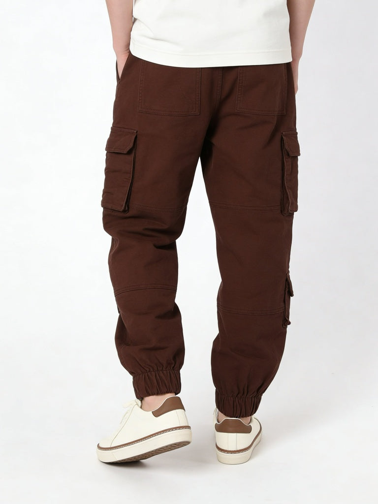 Boys Brown Multi Pocket Cotton-Blend Cargo Pants