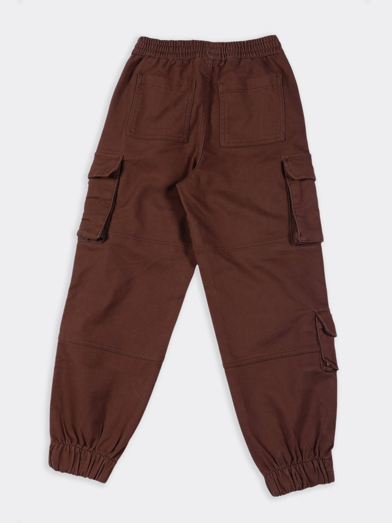 Boys Brown Multi Pocket Cotton-Blend Cargo Pants