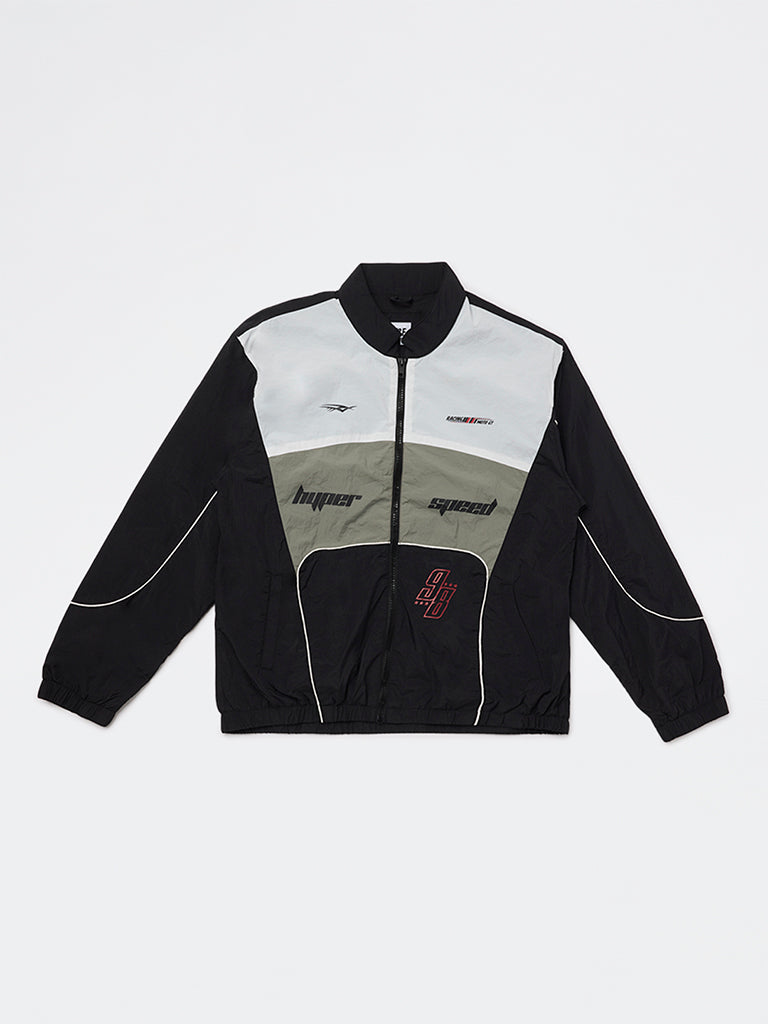 Boys Black Colour-Blocked Jacket