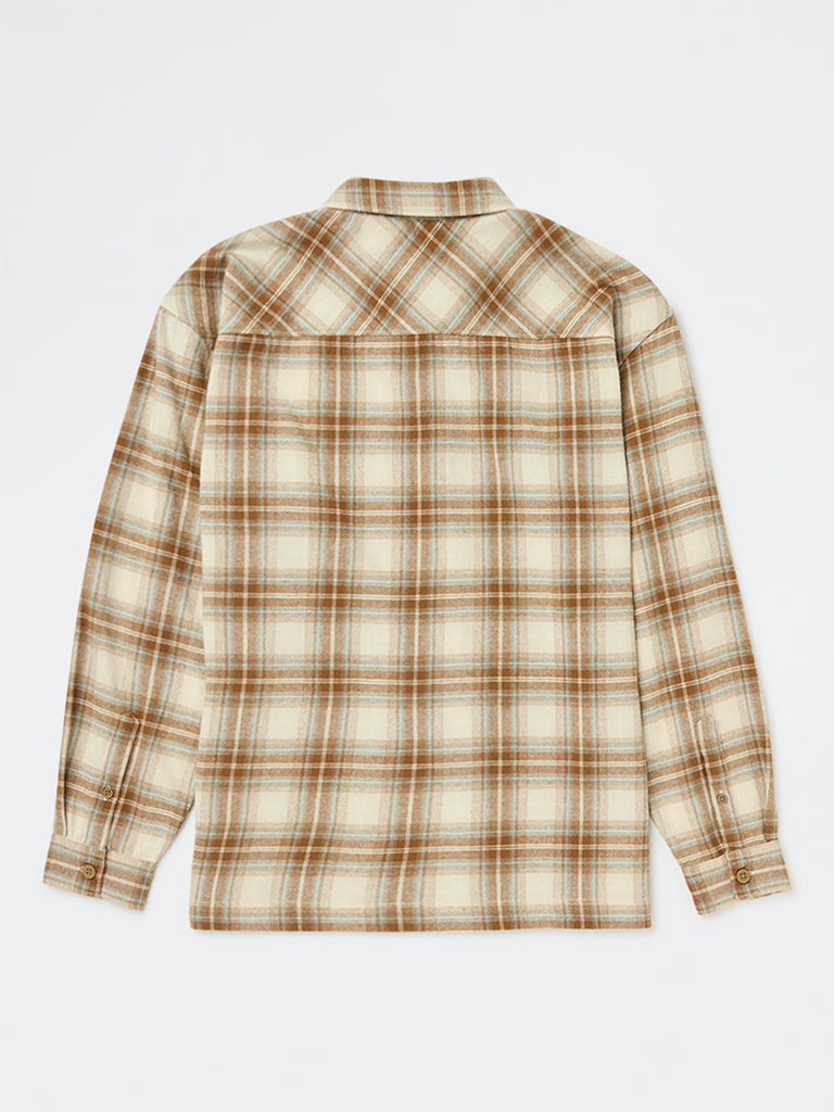 Boys Brown Check Cotton Shirt