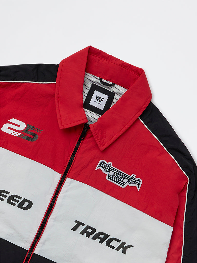 Girls Red Colour-Blocked Jacket