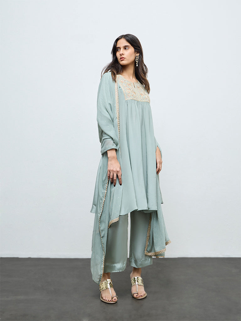 Vark Mint Embroidered A-Line Ethnic Set