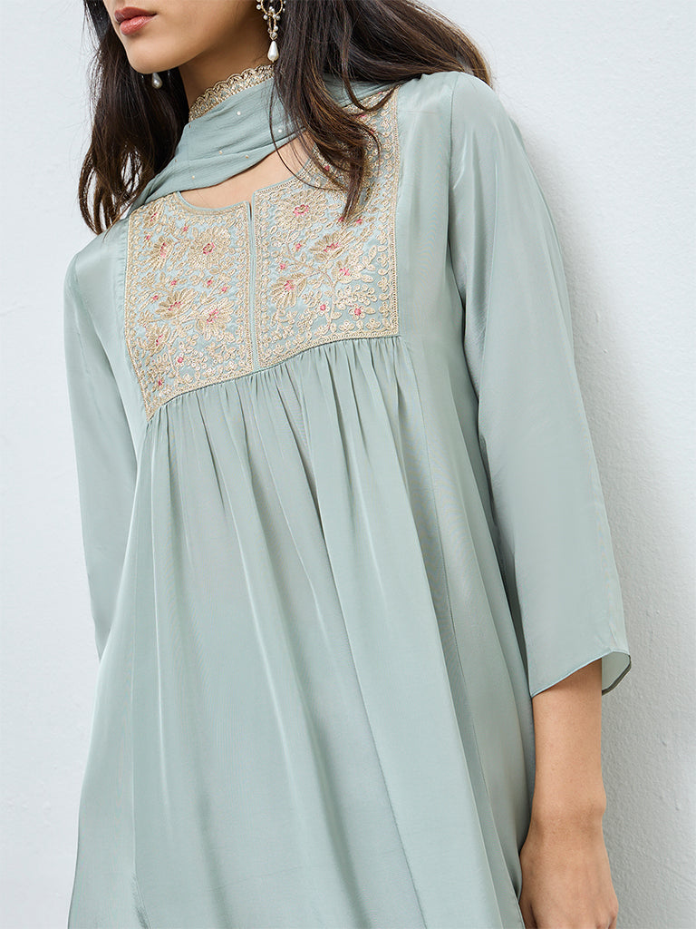 Vark Mint Embroidered A-Line Ethnic Set