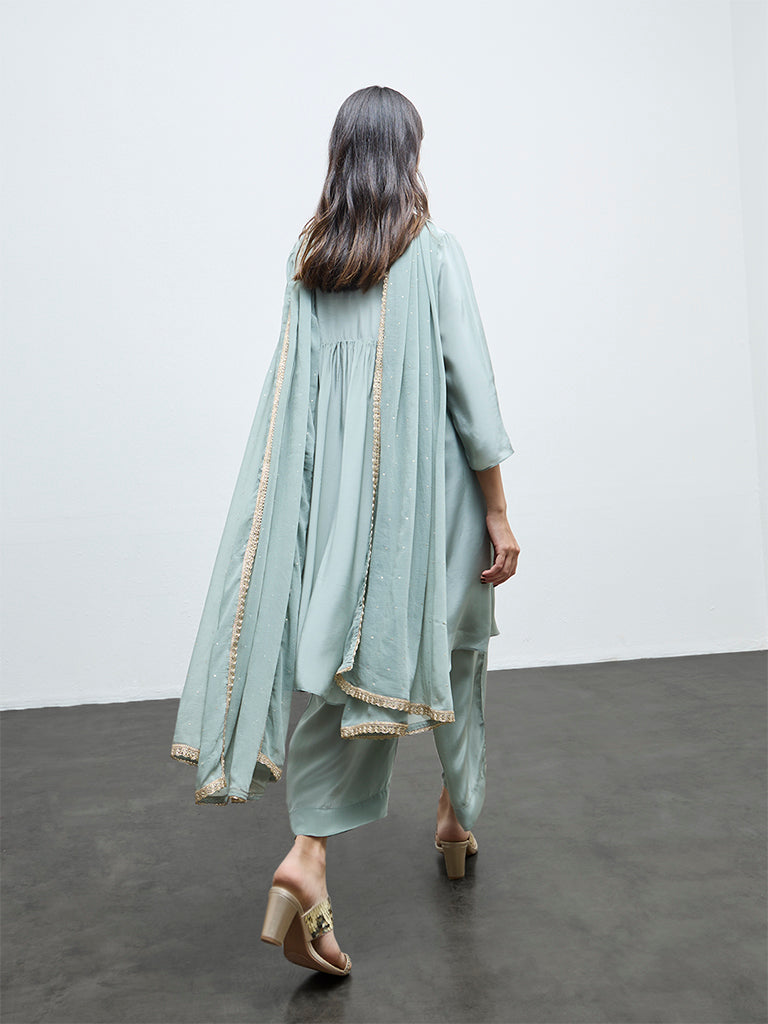 Vark Mint Embroidered A-Line Ethnic Set