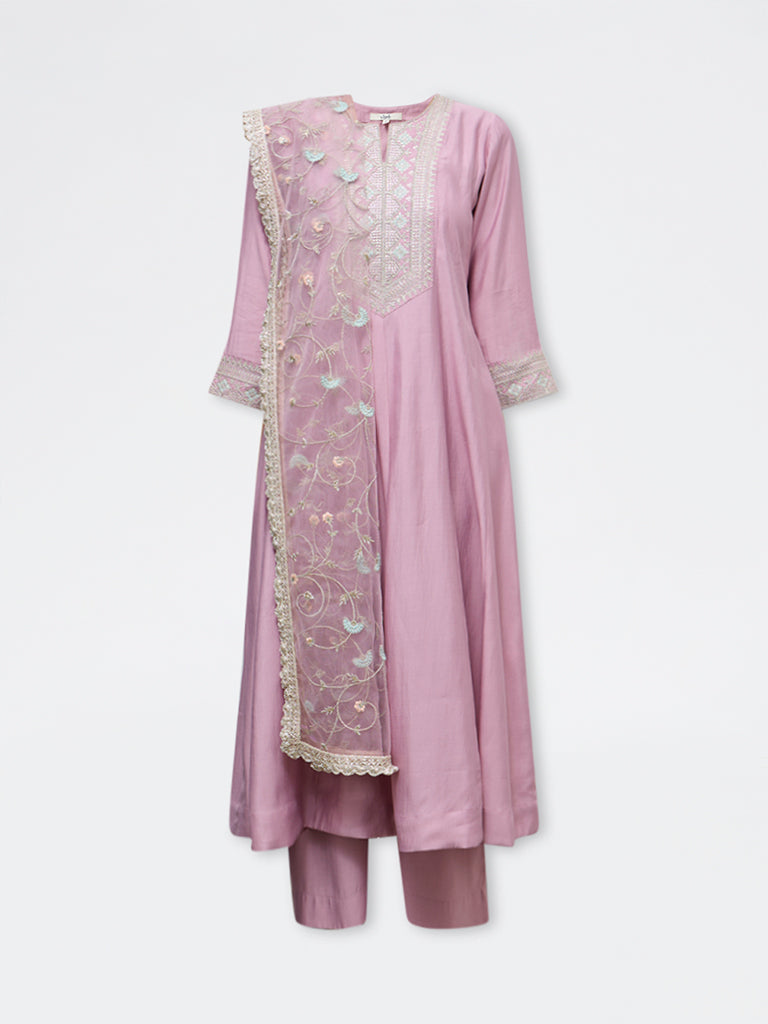 Vark Light Pink Embellished A-Line Ethnic Set